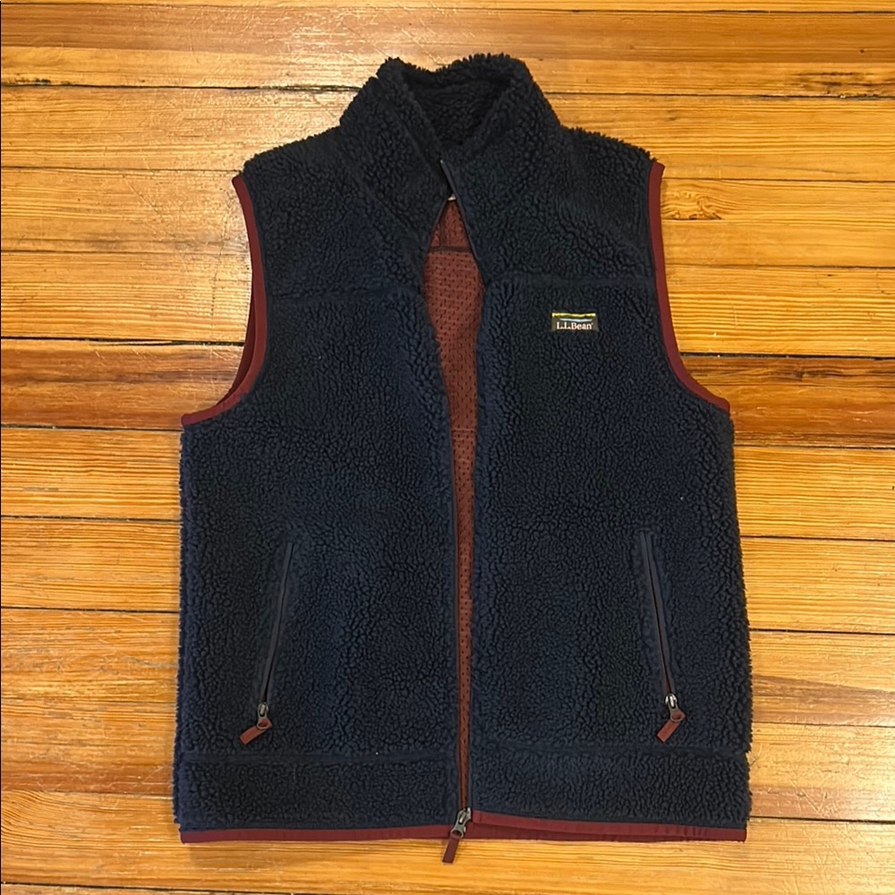 LLBean Navy Sherpa Vest with Zipper Pockets
